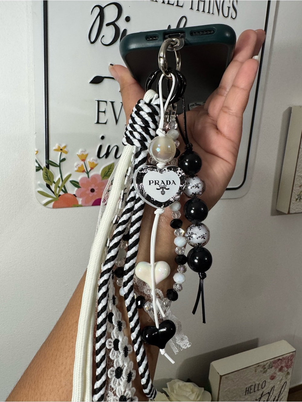 Black & White Phone/Key/Bag Chain #P1119 - Picture 3 of 10